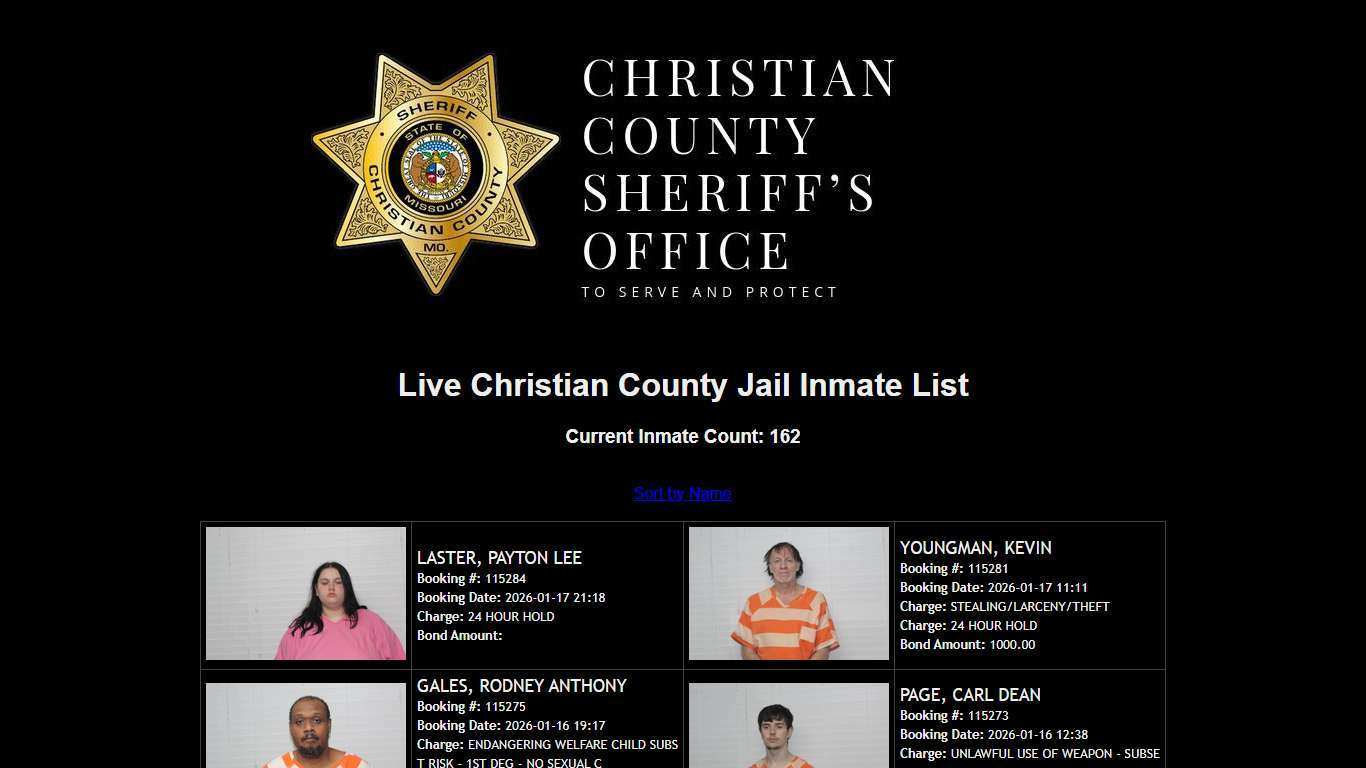 Christian County, MO Live Inmate List
